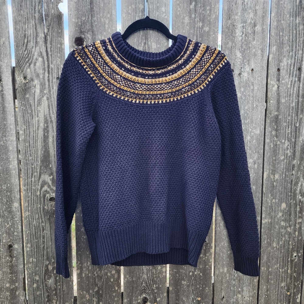 J.Crew x The Reeds Sparkly Metallic Fair Isle Navy Waffle Knit Sweater M Navy
